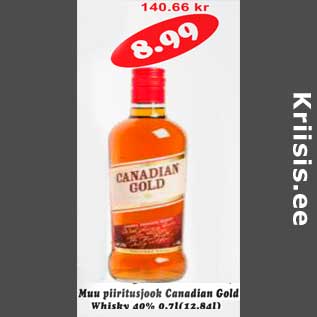 Allahindlus - Muu piiritusjook Canadian Gold Whisky 40%,0,7 l