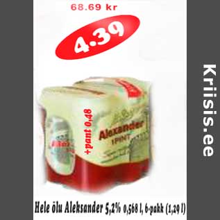 Allahindlus - Hele õlun Aleksader 5,2%,0,568l, 6-pakk