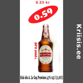 Allahindlus - Hele õlu A.Le Cog Premium 4,7%,05,l