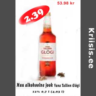 Allahindlus - Muu alkohoolne jook Vana Tallinn Glögi 12%,0,7l
