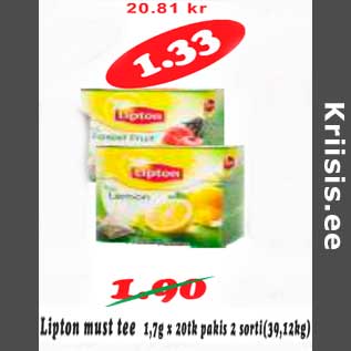 Allahindlus - Lipton must tee 1,7g x 20 tk pakis 2 sorti