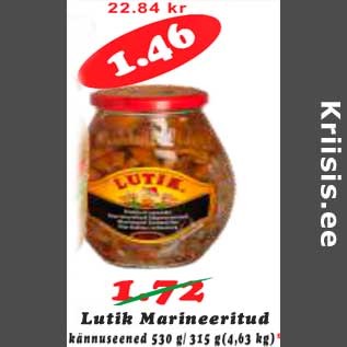 Allahindlus - Lutik Marineeritud kännuseened 530 g/315g