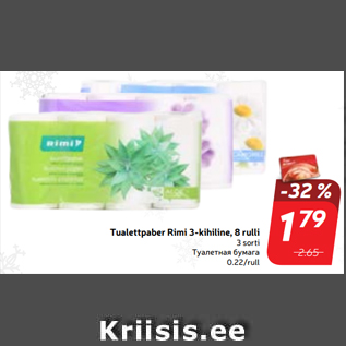 Allahindlus - Tualettpaber Rimi 3-kihiline, 8 rulli