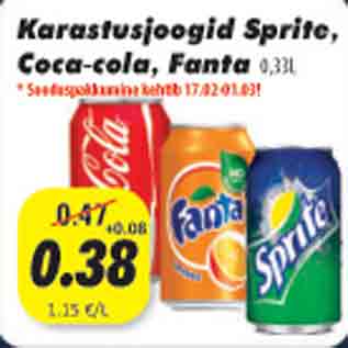 Allahindlus - Karastusjoogid Sprite, Coca-Cola,Fanta 0,33l