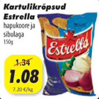 Allahindlus - Kartulikrõpsud Estrella haptkoore ja sibulaga, 150g