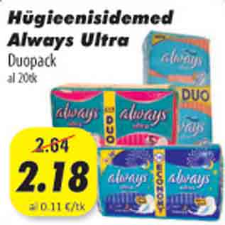 Allahindlus - Hügieenisidemed Always Ultra, 20tk