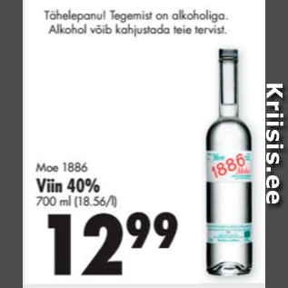 Allahindlus - Moe 1886 Viin 40%, 700 ml