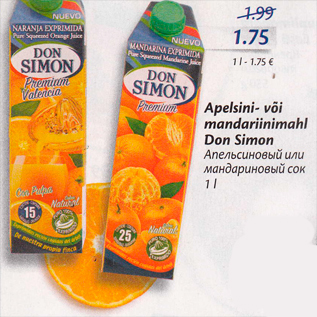 Allahindlus - Apelsini- või mandariinimahl Don Simon 1 l