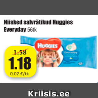 Allahindlus - Niisked salvrätikud Huggies Everyday 56 tk