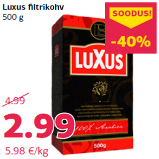 Allahindlus - Luxus filtrikohv 500 g