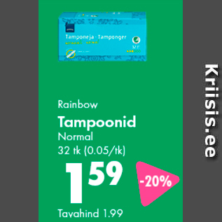 Allahindlus - Rainbow Tampoonid Normal 32 tk