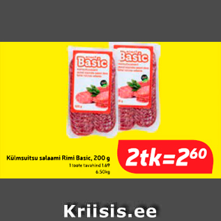 Allahindlus - Külmutatud salami Rimi Basic, 200 g