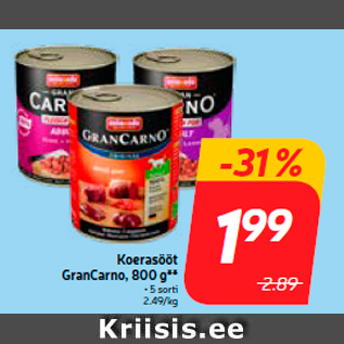 Allahindlus - Koerasööt GranCarno, 800 g**