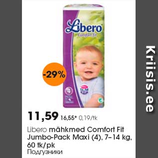 Allahindlus - Libero mähkmed Comfort Fit Jumbo-Pack Maxi (4), 7–14 kg, 60 tk/pk