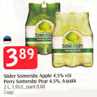 Allahindlus - Siider Somersby Apple 4,5% või Perry Somersby Pear 4,5%, 6-pakk,