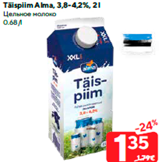 Allahindlus - Täispiim Alma, 3,8-4,2%, 2 l