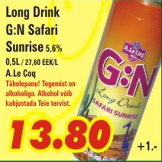 Allahindlus - Long Drink G:N Safari Sunrise