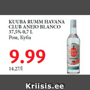 Allahindlus - KUUBA RUMM HAVANA CLUB ANEJO BLANCO