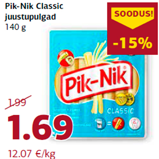 Allahindlus - Pik-Nik Classic juustupulgad 140 g