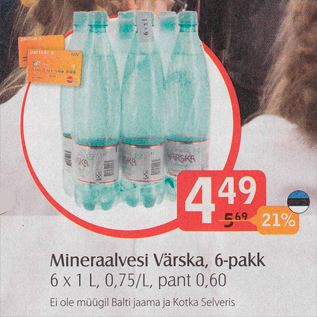 Allahindlus - Mineraalvesi Värska, 6-pakk