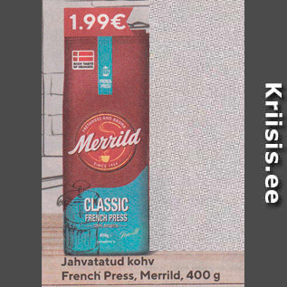 Allahindlus - Jahvatatud kohv French Press, Merrild, 400 g