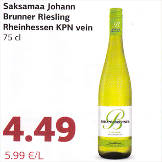 Allahindlus - Saksamaa Johann Brunner Eiesling Rheinhessen KPN vein 75 cl