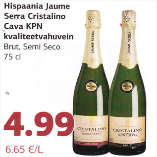 Allahindlus - Hispaania Jaume Serra Cristalino Cava KPN kvaliteetvahuvein