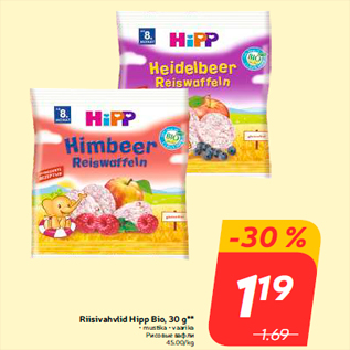 Allahindlus - Riisivahvlid Hipp Bio, 30 g**