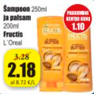 Allahindlus - Šampoon 250 ml ja palsam 200 ml Fructis