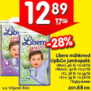 Allahindlus - Libero mähkmed Up&Go jumbopakk