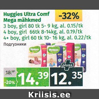 Allahindlus - Huggies Ultra Comf Mega mähkmed