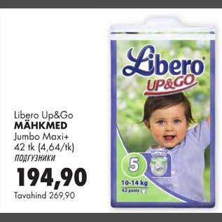 Allahindlus - Libero Up&Go mähkmed Jumbo Maxi+