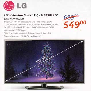 Allahindlus - LED-televiisor Smart TV 42LSS70S LG*