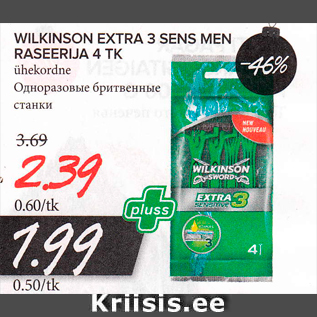 Allahindlus - WILKINSON EXTRA 3 SENS MEN RASEERIJA 4 TK