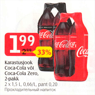 Allahindlus - Karastusjook Coca-Cola või Coca-*Cola Zero, 2-pakk