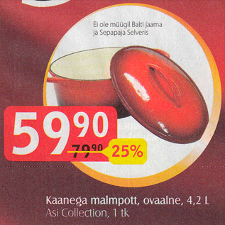 Allahindlus - Kaanega malmpott, ovaalne, 4,2 l