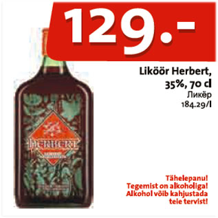 Allahindlus - Liköör Herbert, 35%, 70 cl