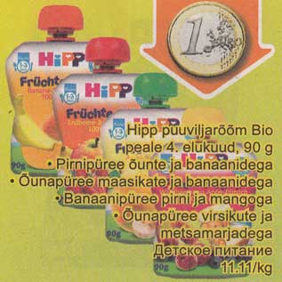 Allahindlus - Hipp puuviljarõõm Bio peale 4. elukud, 90 g