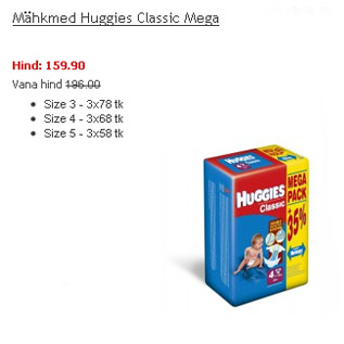 Allahindlus - Mähkmed Huggies Classic Mega