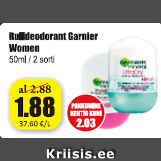 Allahindlus - Rulldeodorant Garnier Women
