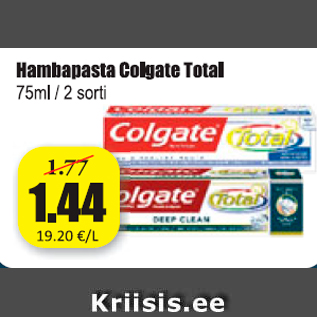 Allahindlus - Hambapasta Colgate Total