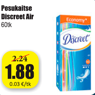 Allahindlus - Pesukaitse Discreet Air 60 tk