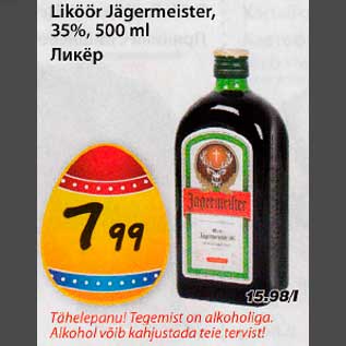 Allahindlus - Liköör Jägermeister,35%,500ml