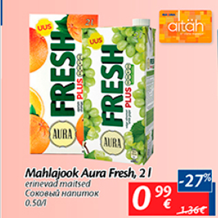 Allahindlus - Mahlajook Aura Fresh, 2 l