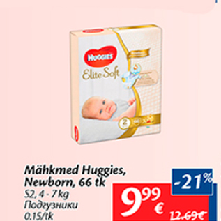 Allahindlus - Mähkmed Huggies, Newborn, 66 tk