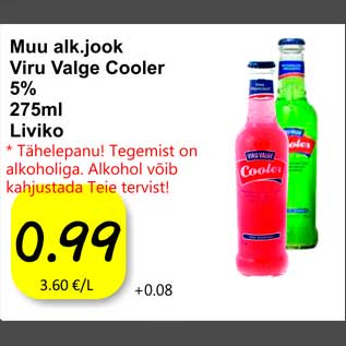 Allahindlus - Muu alk.jook Viru Valge Cooler 5% 275ml Liviko