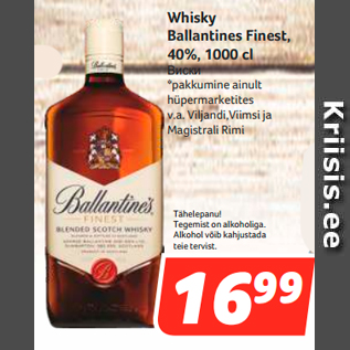 Allahindlus - Whisky Ballantines Finest, 40%, 1000 cl