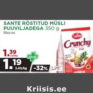 Allahindlus - SANTE RÖSTITUD MÜSLI PUUVILJADEGA