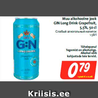 Allahindlus - Muu alkohoolne jook GIN Long Drink Grapefruit