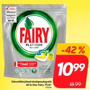 Allahindlus - Sidrunilõhnalised nõudepesukapslid All in One, Fairy, 70 tk*